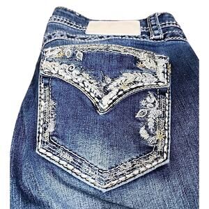 Charme Blue Mid-Rise Bootcut Denim Jeans Womens 31 (33x31) Embroidered Studded